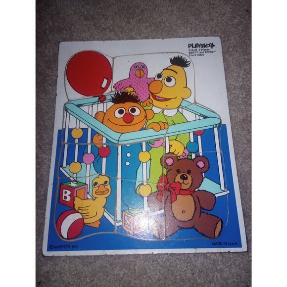 Vintage Sesame Street Muppets Bert and Ernie Puzzle Wooden - Picture 1 of 2